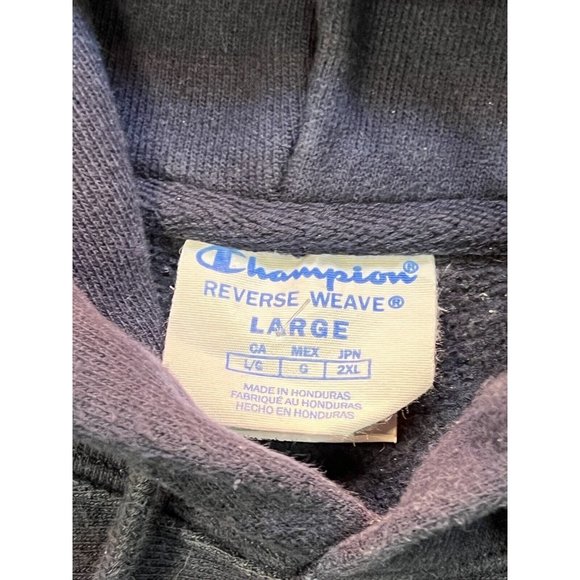 Champion Reverse Weave Navy Blue Heavyweight Hoodie Sweatshirt Mens Sz LG - Picture 3 of 5